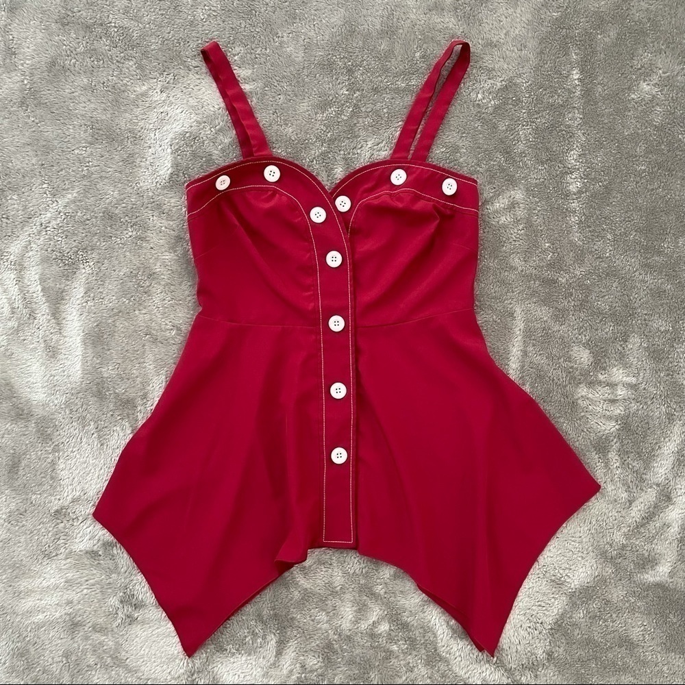 Dressfo Asymmetrical Button Sweetheart Red Dress Women's Size M Party Retro